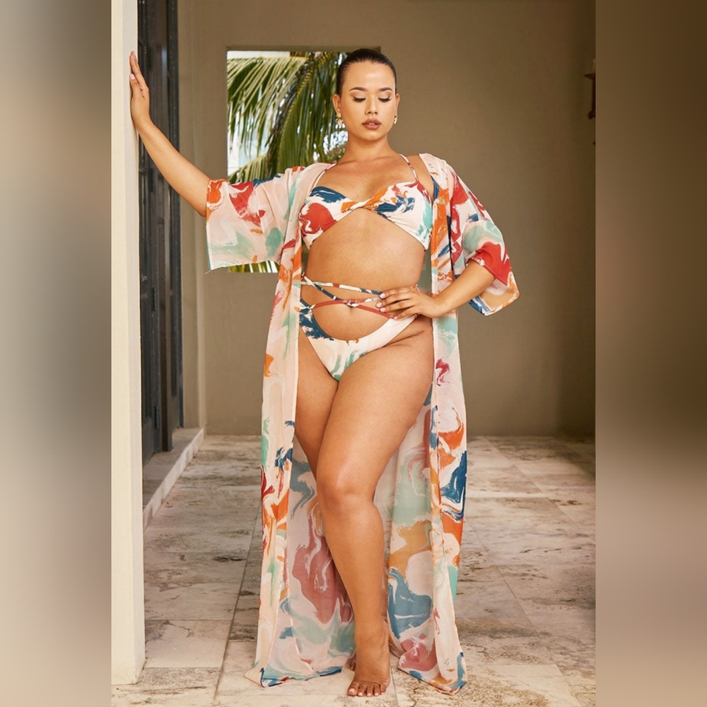 Festival vibes abstract kimono beach coverup
